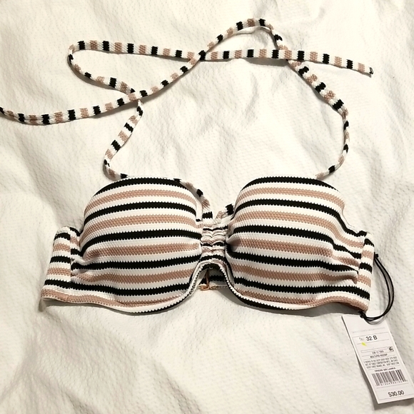 Shade & Shore Other - NWT STRAPLESS STRIPED UNDERWIRE MOLDED CUP BIKINI SWIM SWIMSUIT BRA TOP 32B